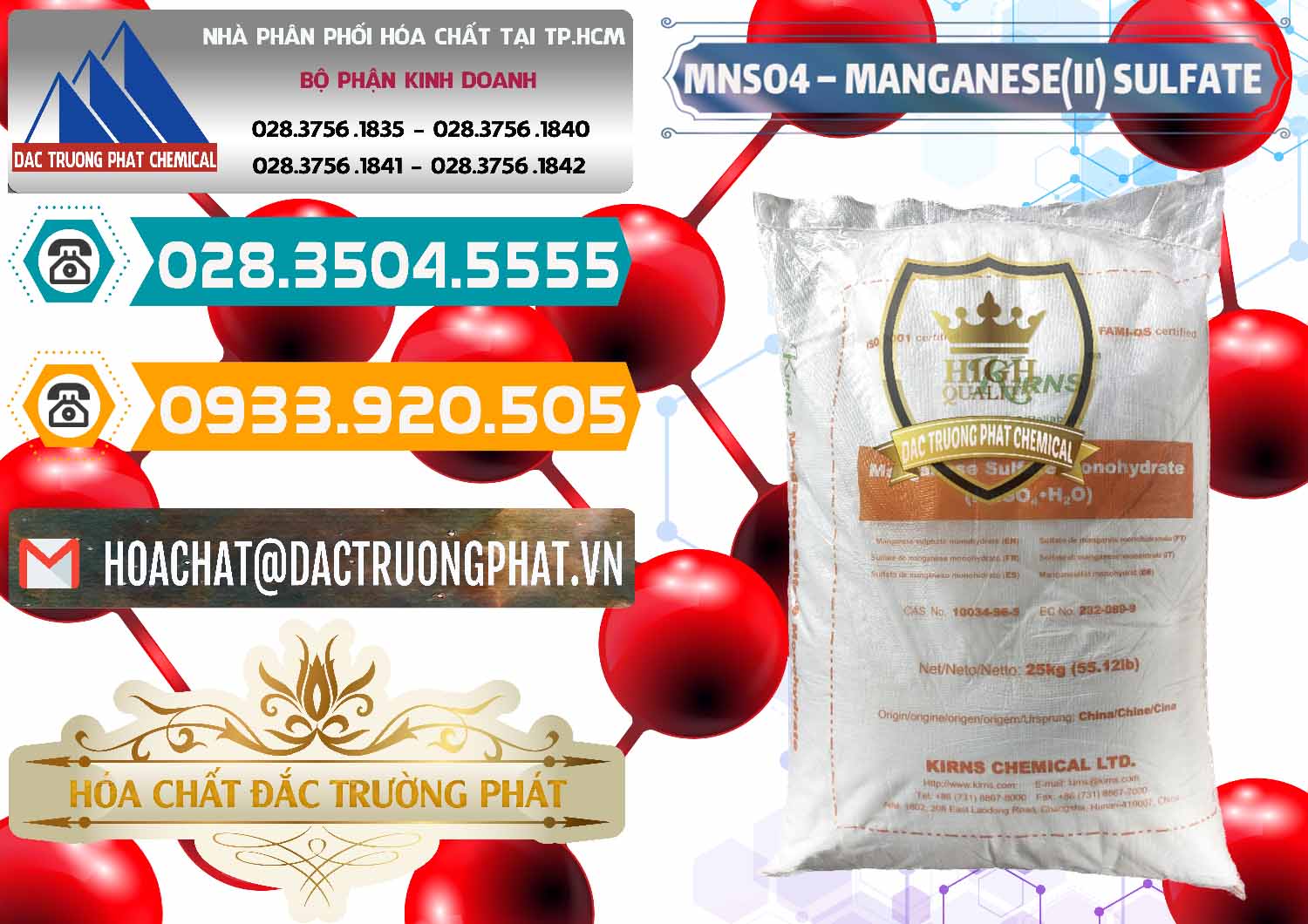 Cty chuyên phân phối « bán hóa chất MnSO4 / Mangan (II) Sunfate Dạng Bột Monohydrate Kirns Trung Quốc China tại Đồng Tháp Công ty cung cấp - bán MNSO4 – Manganese (II) Sulfate Kirns Trung Quốc China - 0095 - Nơi phân phối và cung cấp hóa chất tại TP.HCM - congtyhoachat.vn