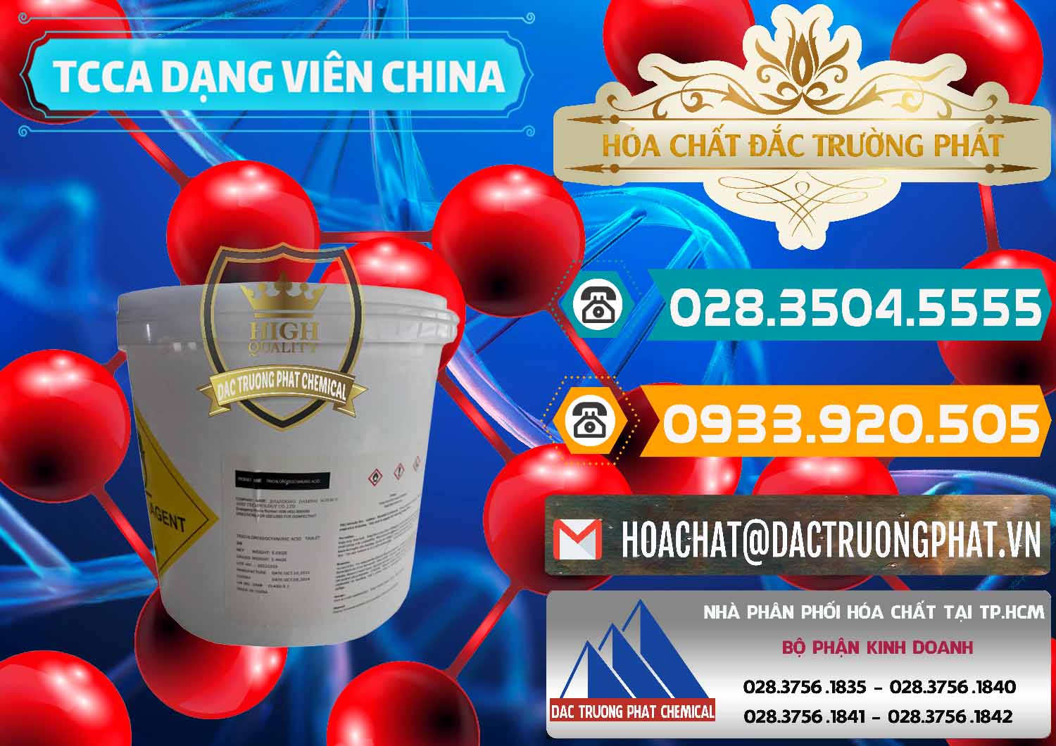Chuyên nhập khẩu ( bán ) TCCA - Acid Trichloroisocyanuric Dạng Viên Thùng 5kg Trung Quốc China - 0379 - Nơi chuyên phân phối & nhập khẩu hóa chất tại TP.HCM - congtyhoachat.vn